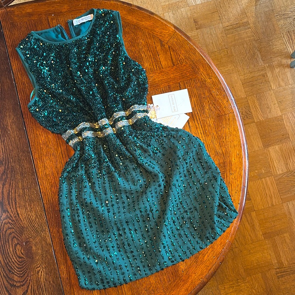 Mac Duggal Green Sequin Midi Dress